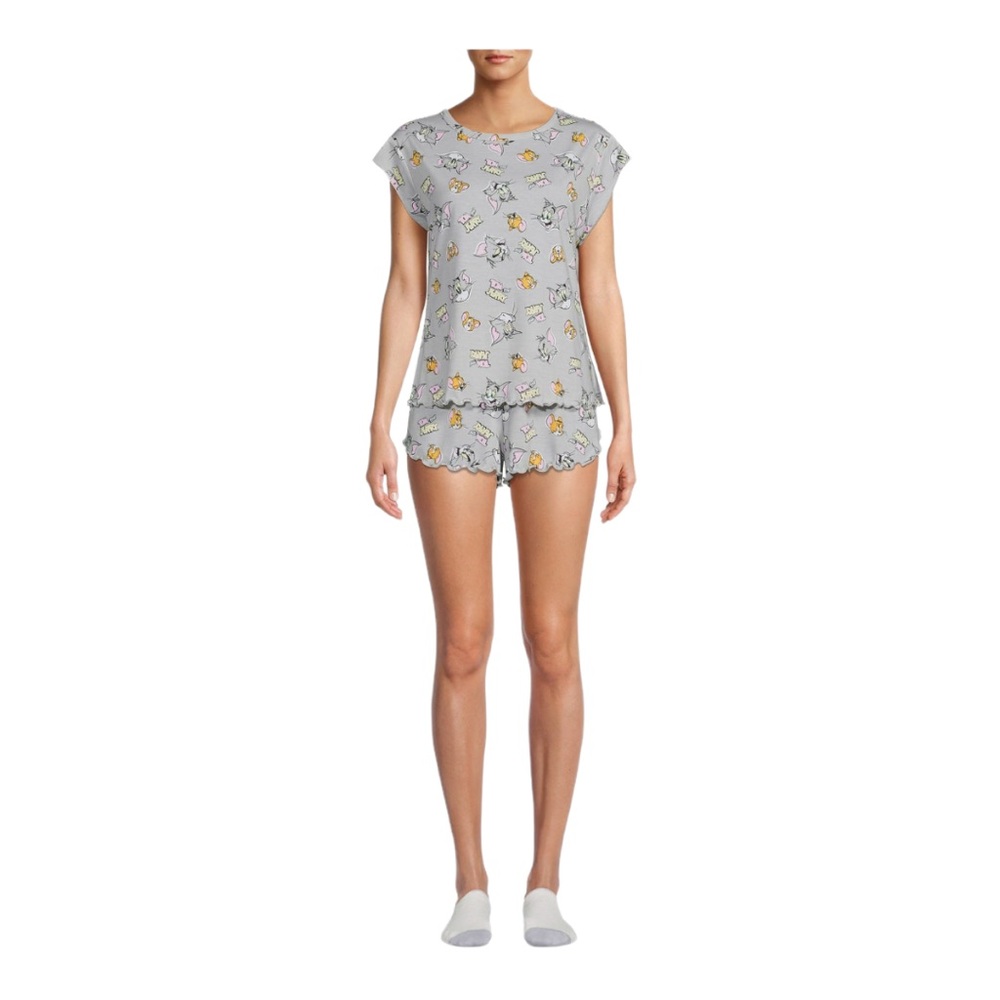 Tom & Jerry gray soft 3-piece Pajama top shorts and socks set Size 3XL (22W-24W)